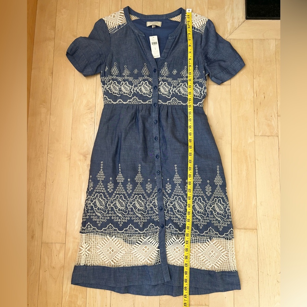 Anthropologie Moulinette Soeurs Denim Embroidered Waters Midi Dress Size 4 NWT - Picture 8 of 16